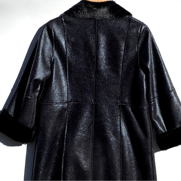 ANTHROPOLOGIE STAND STUDIO Nino Black Faux Leather Fur Lined Snap Front Coat - Picture 13 of 16
